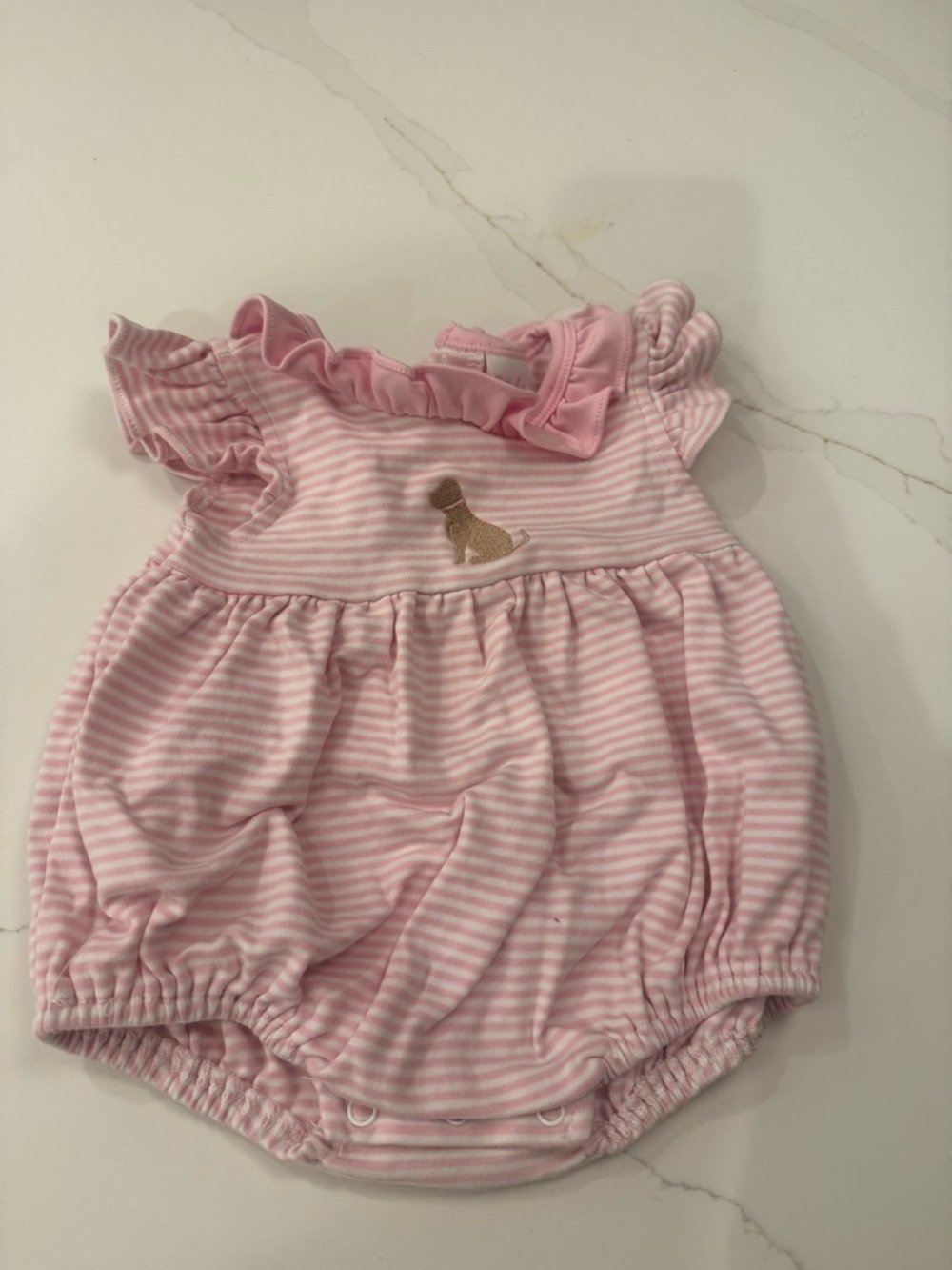 Pink Striped Baby Girl One-Piece Bodysuit with Ruffle Collar